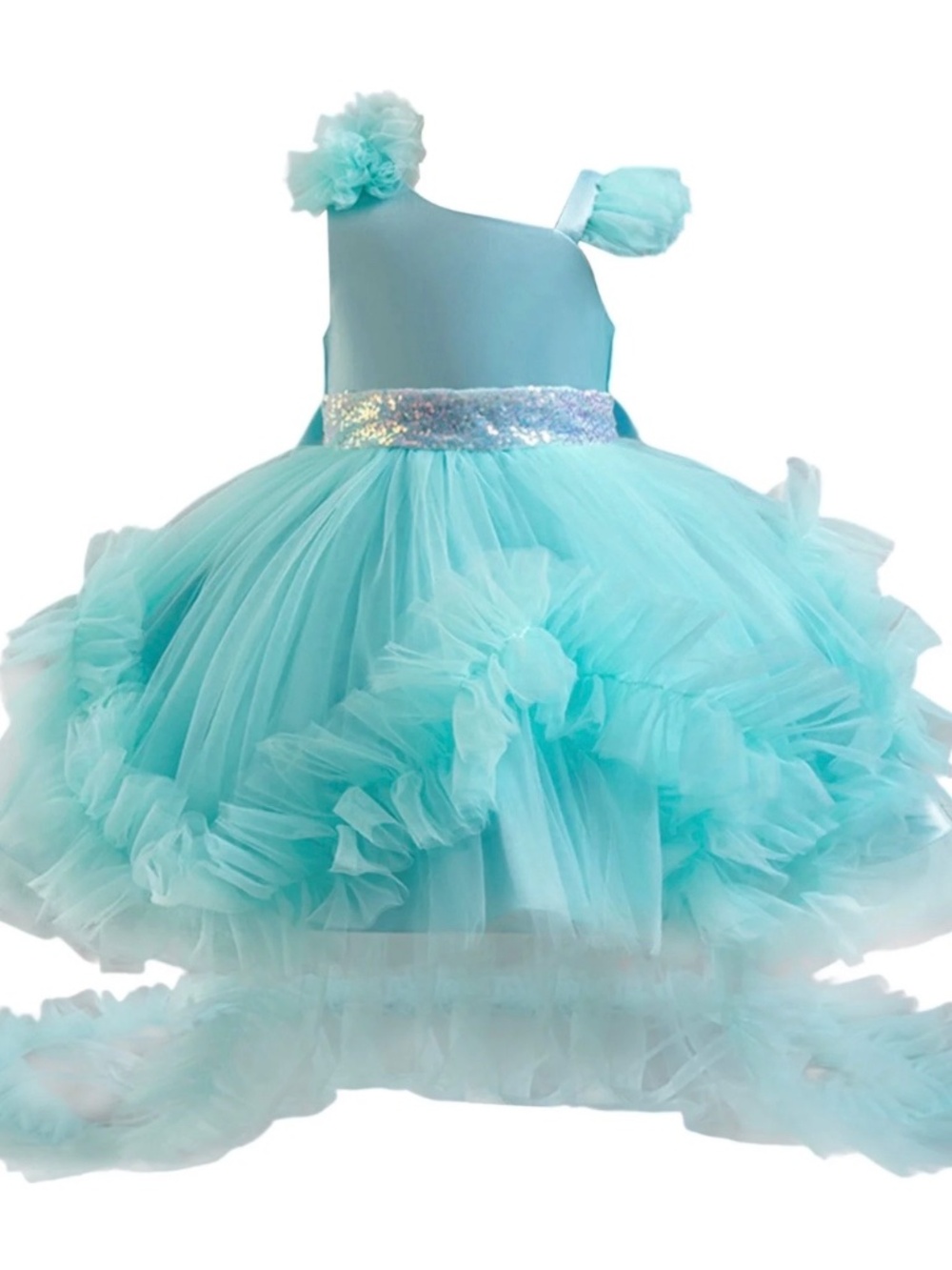 XAOWF girls turquoise party princess/ formal dress, size 7-8